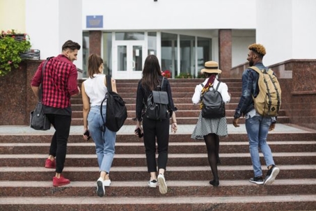 students walking up stairs